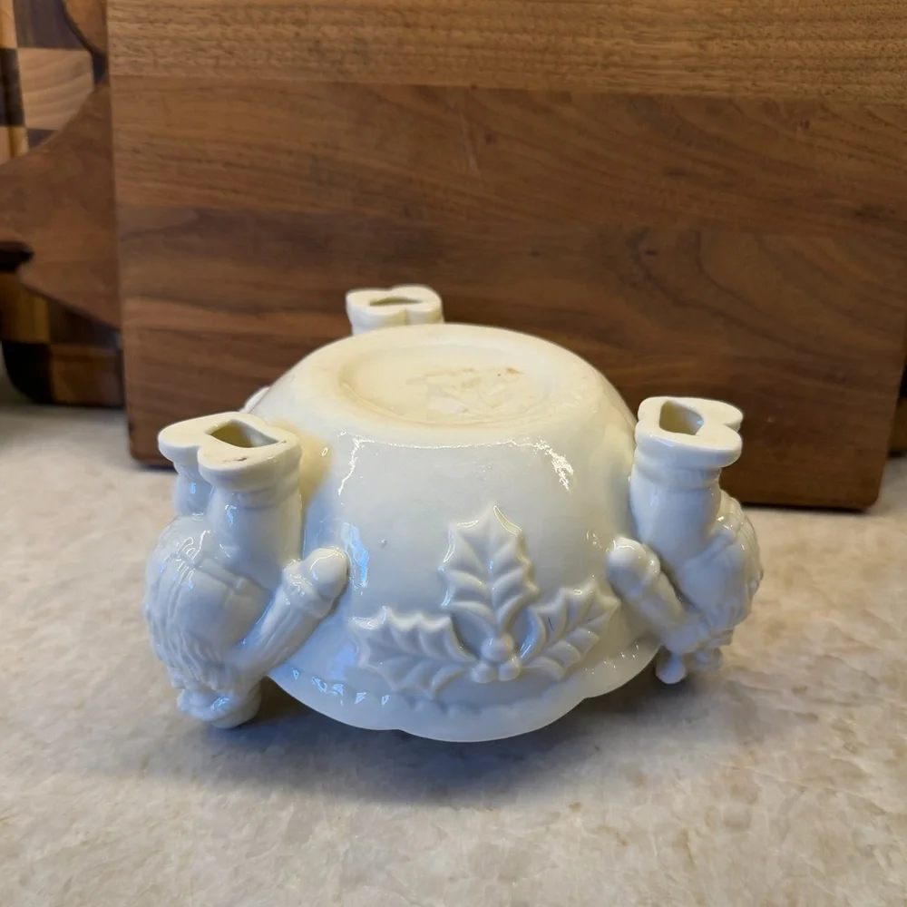 White porcelain candy Bowl with Santa Claus Design